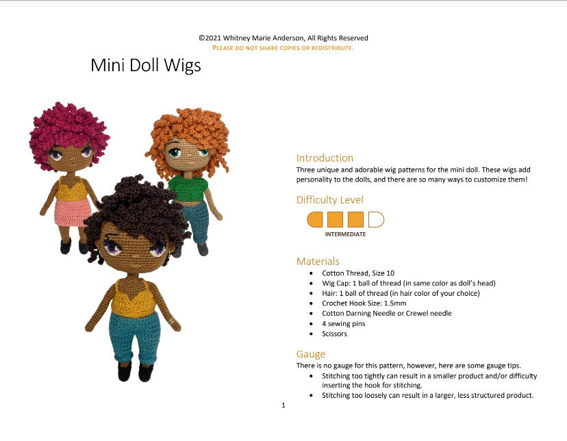 Mini Doll Wigs  |  Crochet Patterns